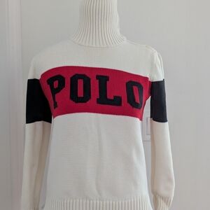 Polo by Ralph Lauren Cream and Red Turtleneck Sweater - Size XL